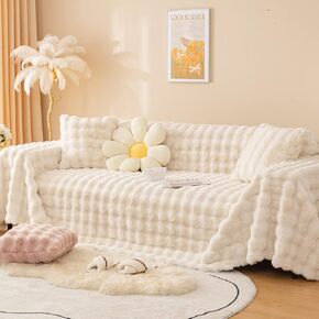vctops Faux Fur Throw Blankets Warm Soft Shaggy Plush Couch Cover Faux Rabbit Fur Sofa Covers Fuzzy Furry Sofa Slipcover Furniture Protector for Kids Children Dog Cat (Cream,70"x149")