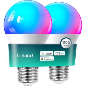 Linkind Smart Light Bulbs, 1600LM (100W Equivalent) Smart Bulb, Work with Alexa & Google Home, RGBTW Color Changing Bulb Music Sync, 2.4GHz Wi-Fi & Bluetooth, LED Alexa Light Bulbs 14W, A21 E26, 2Pack