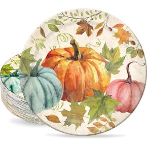 AnyDesign 40Pcs Thanksgiving Fall Paper Plates Watercolor Pumpkins Round Disposable Plates Retro Pumpkin Harvest Design Plates for Fall Theme Party Holiday Banquet Dinnerware Supplies