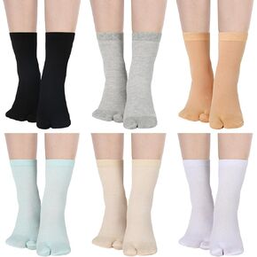 Bencailor 6 Pairs Tabi Socks Elastic Split Two Toe Tabi Flip Flops Socks Ankle Cotton Sandal Socks for Men Women Unisex
