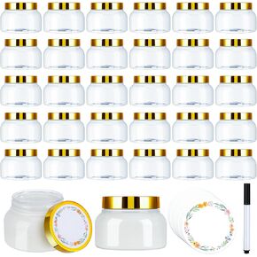 32 Pack 8 oz Plastic Sugar Scrub Containers with Lids, Body Butter Jars Amber Empty Refillable Round Cosmetic Containers for Creams,Lotions,Candy,Bath Salt,Gel