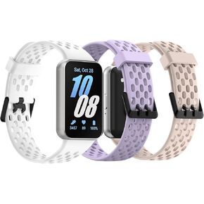 TiMOVO 3pack Sport Band Compatible with Samsung Galaxy Fit 3, Soft Silicone Adjustable Band with Airflow Orifice for Men and Women,Nebula Pink+Purple+White