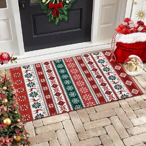 Hallway Runner Rug 2x6 Washable Christmas Runner Indoor Non-Slip Xmas Decorative Throw Floor Covers Boho Accent Festival Xmas Rug Farmhouse Rug Geometric Carpet for Living Room Bedroom, Red