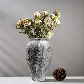 Rustic Ceramic Flower Vase, Distressed Pottery Tall Vases for Centerpieces, Antique Concrete Large Ceramic Vases Home Decor for Living Room Entryway Wedding Gifts, 4.3" W x 7.1" L x 11.8" H [B]
