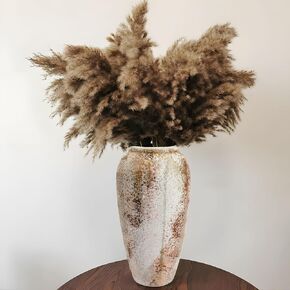 ５.４inch Rustic Ceramic Farmhouse Vase, Whitewashed Terracotta Vase Pottery Decorative Vase for Home Decor, Table, Living Room Decoration, Shelf Decor, Mantel