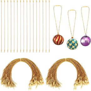 200pcs Christmas Ornament Hanger String, Metallic Cord Tinsel Rope Ornament Snap Anchors Ornament Hooks for Xmas Party Festivals Supplies (Gold)