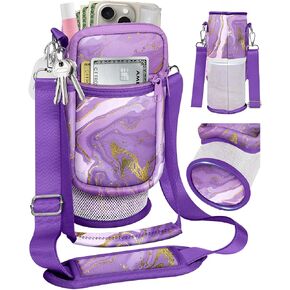 Water Bottle Holder Carrier Bag with Strap - Crossbody Sling for Walking with Phone Pocket Insulated for 32 24 oz