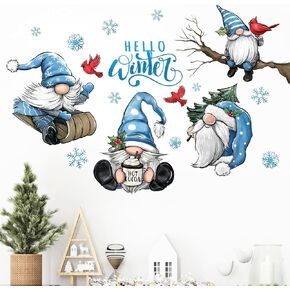 Mfault Hello Winter Gnome Wall Decals Stickers, Christmas Cardinal Red Bird Snowflake Decorations Bedroom Art, Pine Tree Branch Seasonal Home Kitchen Decor
