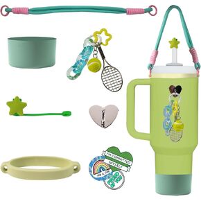 Stanley Cup Accessories Set Includs Boot Handle Strap Straw Cover Chain Hanging Charms heart hook and stickers random