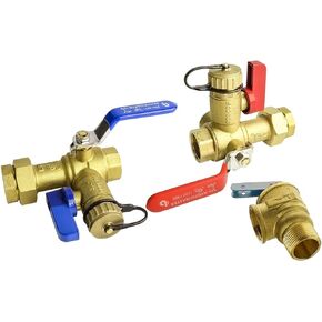 HYDRO MASTER Tankless Water Heater Service Valve Kit with Pressure Relief Valve 3/4-Inch IPS Isolator Clean Brass
