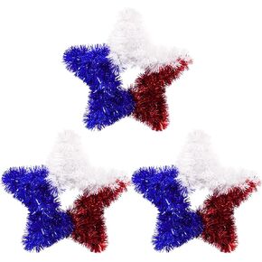 3 Pcs Patriotic Wreath, 4th of July Decorations for Front Door Red White and Blue Artificial Star Shaped Wreath for Independence Day Memorial Day Party Home Window Indoor Outdoor Decor