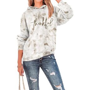 FASHGL Fall Sweatshirts for Women Thankful Thanksgiving Sweatshirt Autumn Embroidered Hoodies Casual Long Sleeve Pullover Top