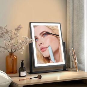 Lighted Makeup Mirror 16inch - Vanity Mirror with Lights Upgrated LED Hollywood Makeup Mirror,3 Color Light,Dimmable,Smart Touch Control,360°Rotation,Portable LED Cosmetic Mirror for Travel,Black