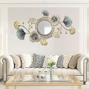 Metal Wall Mirrors Decor, Large Ginkgo Leaf Wall-Mounted Mirrors, Big Wall Decor Mirror, 3D Creative Modern Hanging Wall Mirrors Decorative, for Living Room Bedroom Entryway Bathroom (62.2X35.4In)