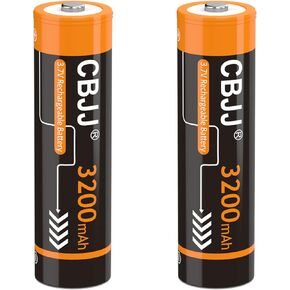 3.7V 18650 Rechargeable Battery 3200mah Button top for Flashlight Doorbells,Path Lights,2-pack