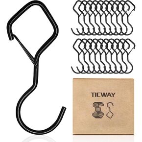 12 PCS S Hooks for Hanging,4 Inch Heavy Duty Closet Hooks with Safety Buckle,Closet Hooks Hanging for Plants,Clothes,Kitchen Utensil,String Lights,Handbags,Belt,Hat,Cup (12 Pack, Black)