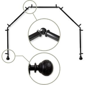 Rod Desyne 13/16" Nathan 5-Sided Bay Window Curtain Rod, Black