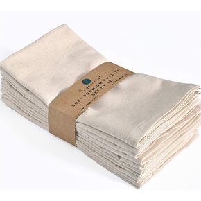 Fingercraft Dinner Cloth Napkins, Cotton Linen Blend 12 Pack Natural Premium Quality, Mitered Corners for Every Day Use Napkins are Pre Shrunk and Good Absorbency Christmas Cloth Napkins Ivory