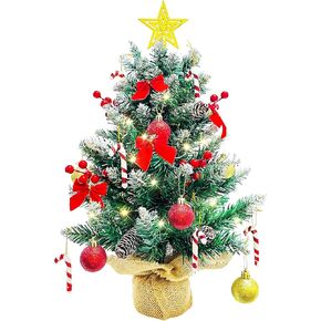 Mini Christmas Tree with Lights 24inch Light Up Artificial Christmas Tree Star Tree Table Top Small Xmas Tree for Bedroom Room Desk LED Decorated Christmas Decor (Green)