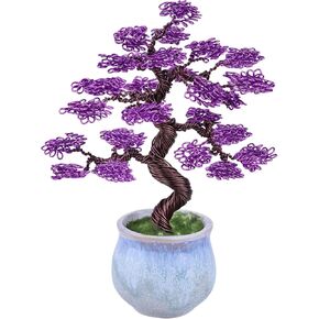 Amogeeli Aluminum Wire Tree Artificial Bonsai with Ceramic Pot, Handmade Fengshui Money Tree Sculpture Home Decor for Luck & Wealth, White
