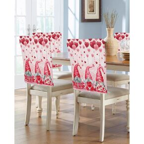 Savannan Dining Chair Back Covers, Valentine's Day Gnome Love Heart Anniversary Wedding Decor Red Pink Chair Covers Chair Slipcovers Protective Covers for Holiday Party Festival Decoration, Set of 4