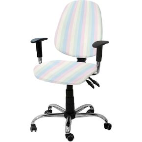 Pastel 2 Pieces Computer Office Chair Covers Set, Stretchable Desk Rotating Chair Seat Cushion Slipcover Back Covers, Decorative Protectors Cover Rainbow Candy Color Geometric Stripes