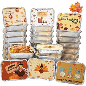 CAMIRUS 42PCS Thanksgiving Foil Containers with Lid Covers, Thanksgiving Leftover Containers Aluminum Tin Foil Pans with Lids Disposable Foil Food Containers for Baking, Cooking, Heating