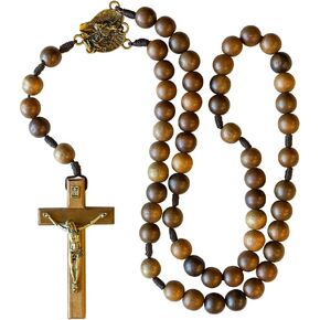 Large Wooden Wall Rosary | Saint Michael Medal Centerpiece | Patron Saint of Soldiers and Police Officers | Chunky Hail Mary Beads | Christian Home Décor | Catholic Marian Prayer Devotional