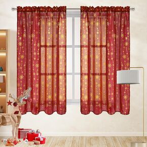 Yinhua White Christmas Sheer Curtains for Living Room, Snowflake Silver Foil Print Window Curtains, Light Filter Curtains for Bedroom 2 Panels Set, Christmas Holiday Home Decor, 52×84 in