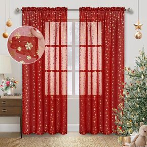 Alishomtll Chirstmas Sheer Curtains, White Silver Foil Curtains 84 Inch Length Christmas Snowflake Curtains for Bedroom, Living Room, Christmas Decor, 52"x84"