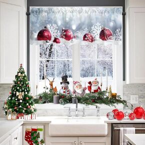 54x18 Inches Merry Christmas Buffalo Lattice Window Treatment Valance Xmas Pine Tree Deer Snowflake White Silhouette Holiday Home Kitchen Dining Room Polyester Fabric Decorations Supplies