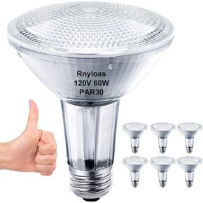 PAR30 Long Neck, 6PCS PAR30 60W 120V Flood Dimmable, PAR30 Halogen Bulb Long Lasting Lifetime with E26 Medium Base, PAR30 Flood Light High Brightness & CRI100 for Recessed Lighting