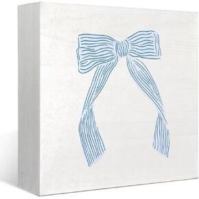 Coquette Blue Dorm Decor, Blue Trendy Bow Wall Decor, Coquette Room Decor, Coastal Bow Wooden Box Sign Decor for Girls Room College Apartment Dorm Desk Shelf Wall Decoration