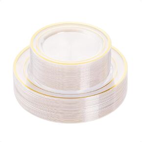 200PCS Silver Plastic Plate, Disposable Party Plates with 100 Dinner Plates and 100 Dessert Plates, Plastic Plates for Party, Wedding and Birthday
