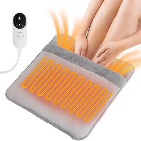 Electric Heated Foot Warmer for Men and Women, Fast Heating, LCD Display, 3 Temperature Settings, Non-Slip, Machine Washable, Overheat Protection, 10 ft Cord, Perfect for Desk, Bed, Office, Home(Gray)