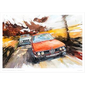MINSEOK Watercolor Car Posters Room Decor Premium A3 Art Old Car Print Pictures Perfect Car Wall Art Gift Yellow Scenery Orange Vintage Old Cars