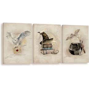 BIWSHA Vintage Retro Magic Wall Art Print,Owl Magic Book Magic Stick Wall Art,Magic Lovers,Magic theme For Girls Woman Room Living Room Home Decor 11x14 Inches Set of 3