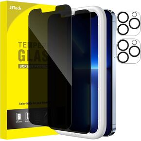 JETech Privacy Screen Protector for iPhone 13 mini 5.4-Inch with Camera Lens Protector, Anti-Spy Tempered Glass Film, Easy Installation Tool, 2-Pack Each