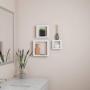 Lavish Home Floating Shelves- Cube Wall Shelf Set with Hidden Brackets, 3 Sizes to Display Décor, Books, Photos, More- Hardware Included (White)