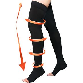 20-30 mmHg Compression Stockings for Women & Men, Thigh High Compression Socks Open Toe, Silicone Dot Band