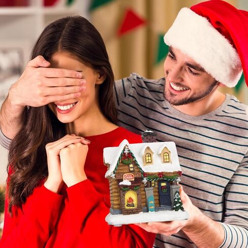منزل قرية عيد الميلاد مع إضاءة LED، مبنى قابل للتجميع لعيد الميلاد مقاس 4.9 بوصة، زينة قرية عيد الميلاد الصغيرة، ديكور عيد الميلاد للمنزل الداخلي، غرفة عائلية، سطح المكتب والطاولة in Saudi Arabia