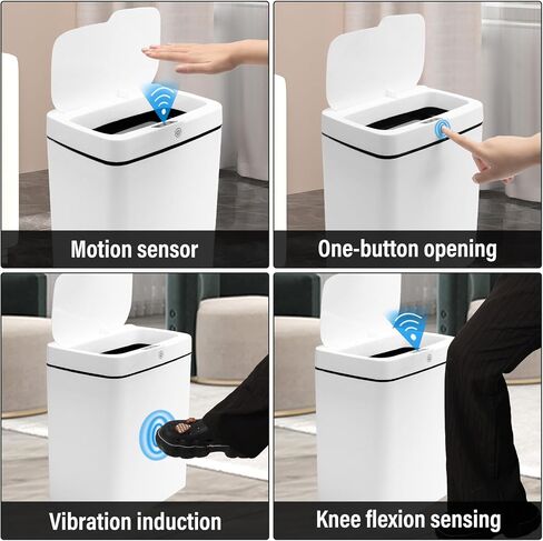 4-Gallon Motion Sensor Trash Can Bathroom - Automatic Touchless Bathroom Trash Can with Lid, IPX5 Waterproof, Induction & Vibration Modes - Electric Small Motion Sensor Trash Can for Bathroom in Saudi Arabia