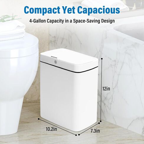 4-Gallon Motion Sensor Trash Can Bathroom - Automatic Touchless Bathroom Trash Can with Lid, IPX5 Waterproof, Induction & Vibration Modes - Electric Small Motion Sensor Trash Can for Bathroom in Saudi Arabia