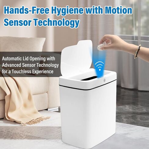 4-Gallon Motion Sensor Trash Can Bathroom - Automatic Touchless Bathroom Trash Can with Lid, IPX5 Waterproof, Induction & Vibration Modes - Electric Small Motion Sensor Trash Can for Bathroom in Saudi Arabia