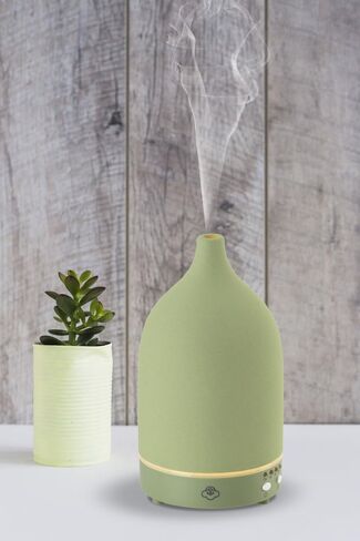 Serene House Vapor, Ultrasonic Essential Oil Cool Mist Diffuser – 7-Color Calming LED Light, Timer Control, Automatic Shut-Off – Green Ceramic, 90ml in Saudi Arabia