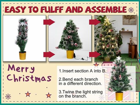 3FT Christmas Tree with 12cm Top Star, Artificial Flocked Fiber Optic Christmas Tree with 60 Mixed Branch Tips & 9*White House & 12*Red Berry and Big Pinecone String for Indoor Outdoor in Saudi Arabia