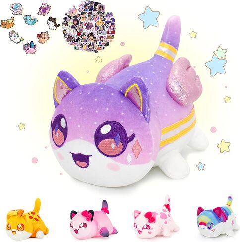 KOWSI 61PCS 11inches Cheeseburger Cat Plush + 60Sticker Meemeows Cute Food Cat Plush Collection 100% Polyester Plushie Pillow Embroidered Soft Stuffed Animal Collectible (Cheeseburger Cat) in Saudi Arabia