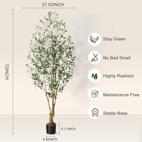 Tall Faux Olive Tree 6FT, Realistic Tall Silk Olive Trees with Branches,Fruits and Dried Moss, Large Artificial Olive Trees for Modern Home Office Living Room Floor Decor Indoor in Saudi Arabia