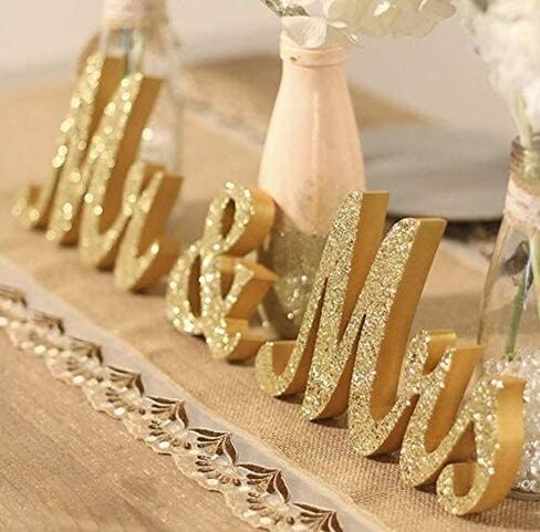 Mr & Mrs Wooden Letters for Wedding Table, Golden Large Mr. and Mrs. Sweetheart Table Decoration, Mister and Miss Wood Sign， Mr and Ms Wedding Present (Mr&Mrs-Golden) in Saudi Arabia