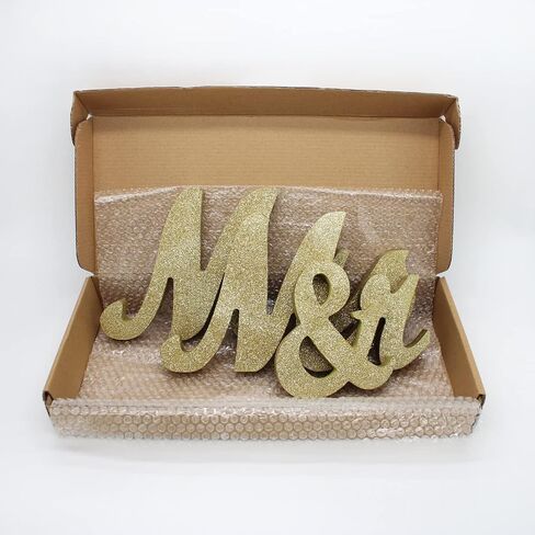 Mr & Mrs Wooden Letters for Wedding Table, Golden Large Mr. and Mrs. Sweetheart Table Decoration, Mister and Miss Wood Sign， Mr and Ms Wedding Present (Mr&Mrs-Golden) in Saudi Arabia